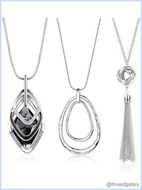 3PC Long Pendant Necklace Set Tassel Y Necklaces Alloy Jewelry Gift